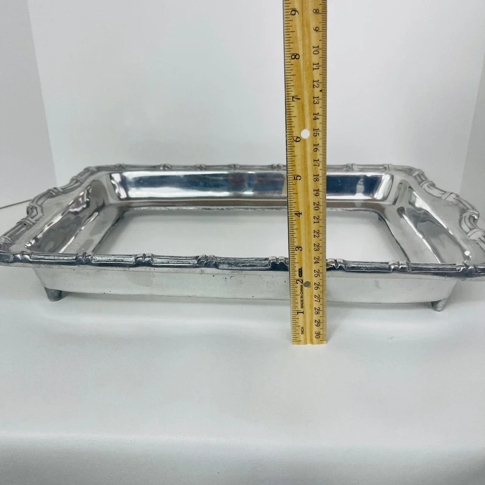 Unbranded Casserole Dish Holder Silver Bamboo Trim Rectangular Pewter Good